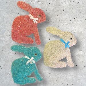 Happy Easter Bunny Rabbit Shimmer Tinsel Frame 18” Decor Set Of 3